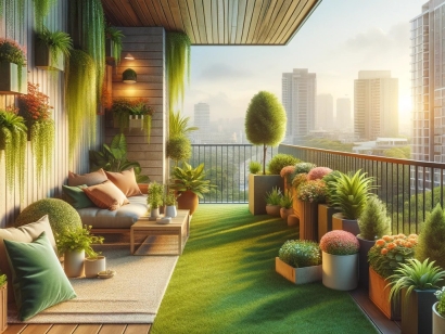 Artificial grass for balcony, city, exterior design, container garden