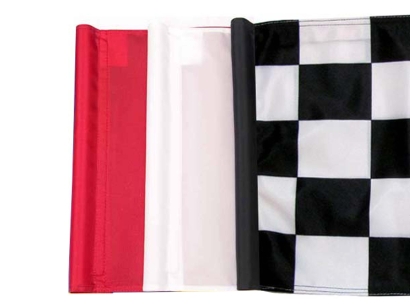 Golf putting greens set of three flags white red checkered