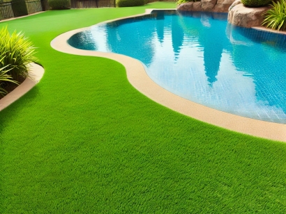 lush backyard with curvy beautiful swimming pool, Super Natural-80
